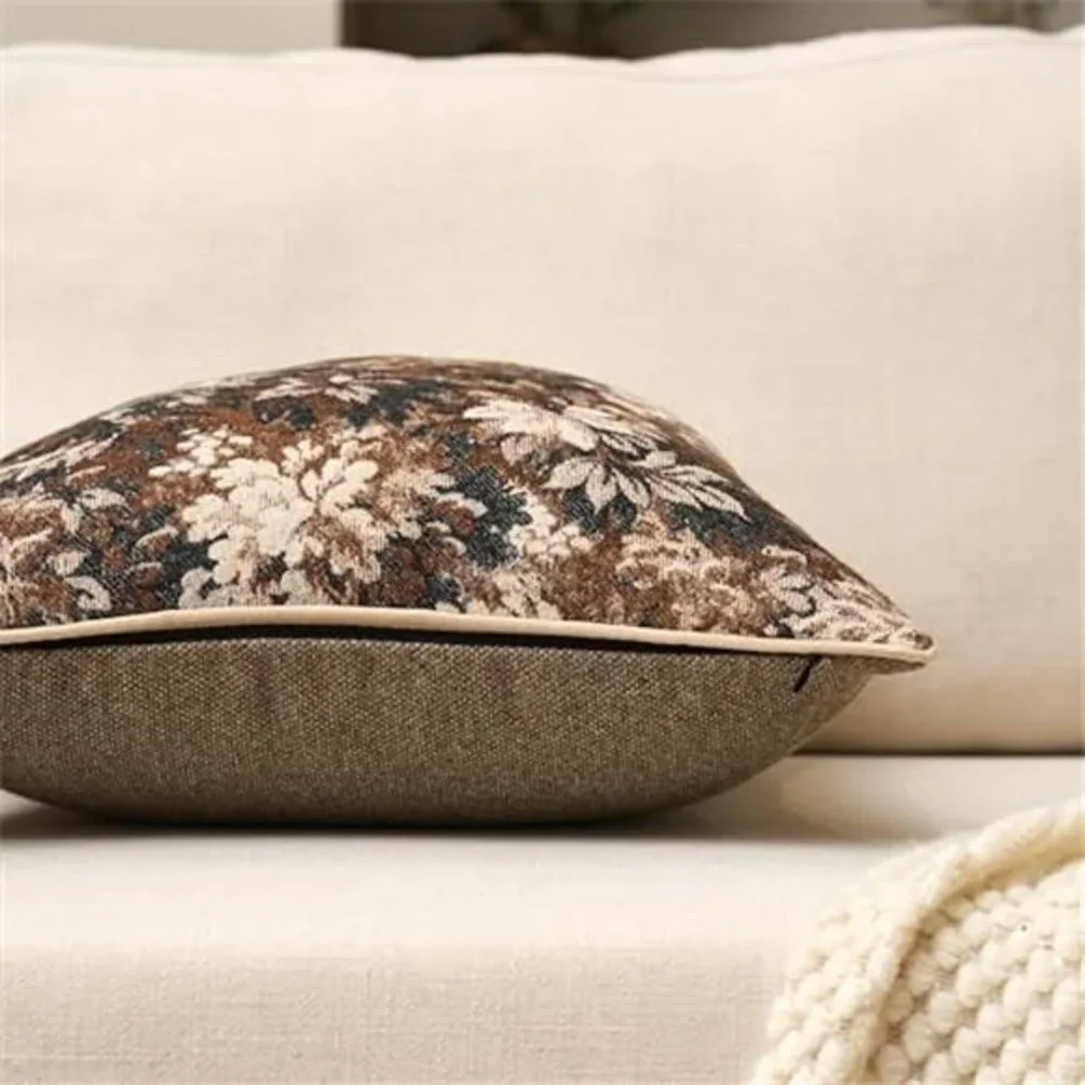 Neutral Floral Pillow Cover 20 x 20 Inches, Vintage Chenille Square